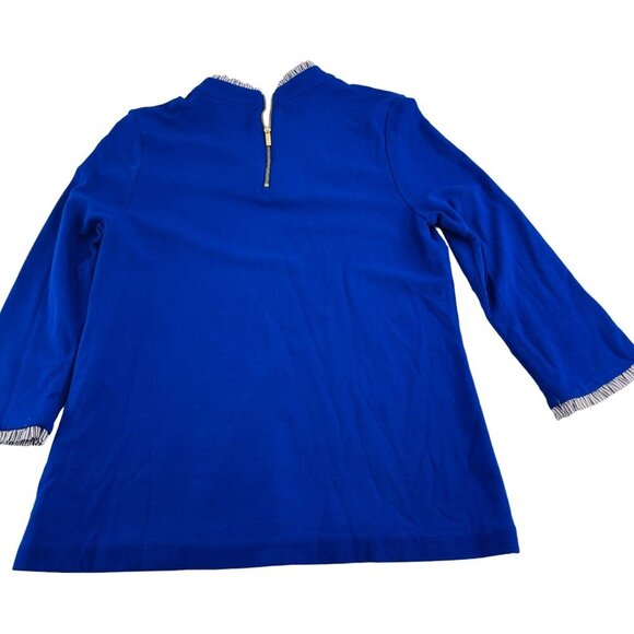 Crown & Ivy Petite Womens Blue Blouse With Striped Trim PM Petite Medium NWT - Picture 6 of 6